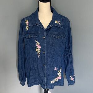 The Bradford Exchange Floral Embroidered Jean Jacket Sz L